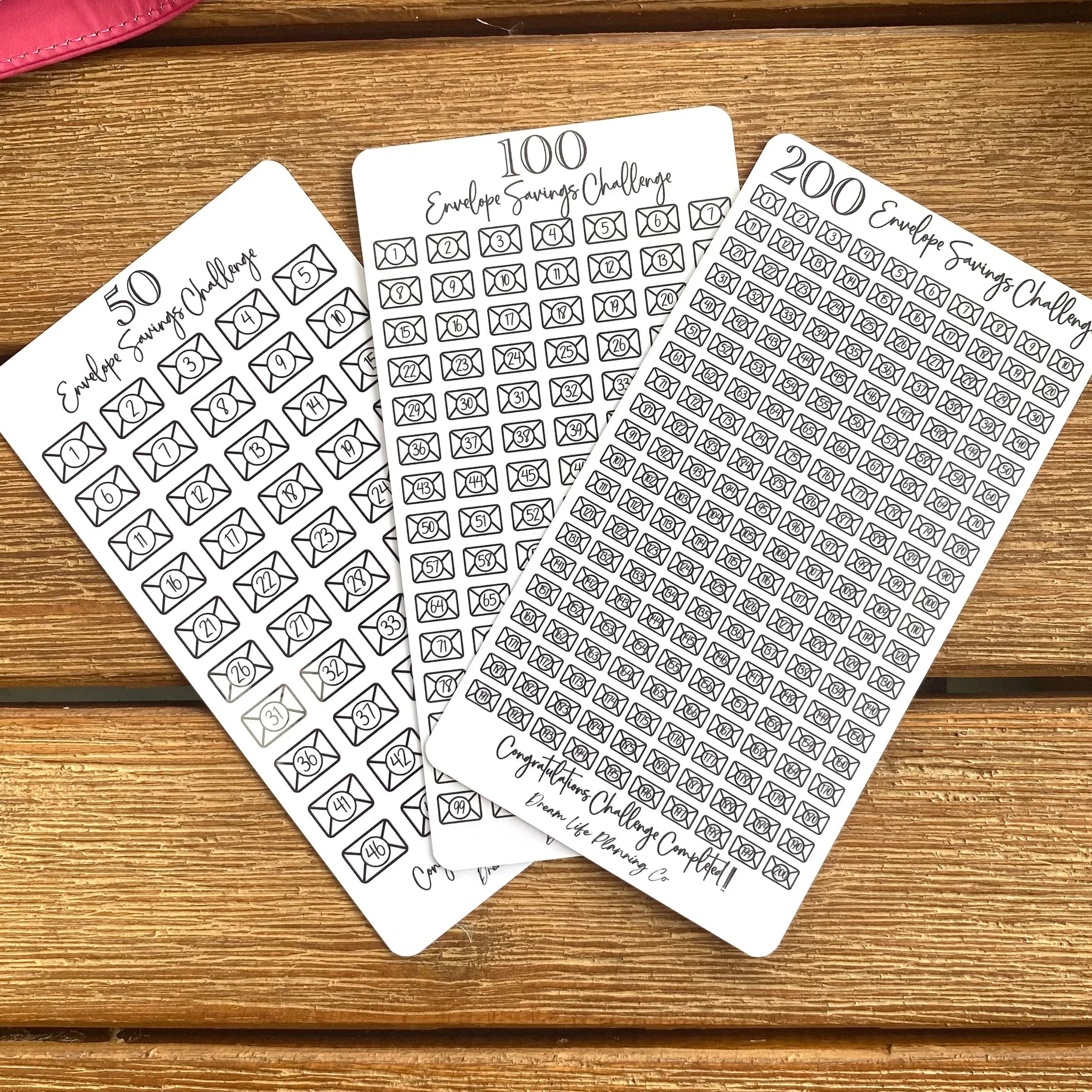 50, 100, 200 Envelope Savings Challenge Cards