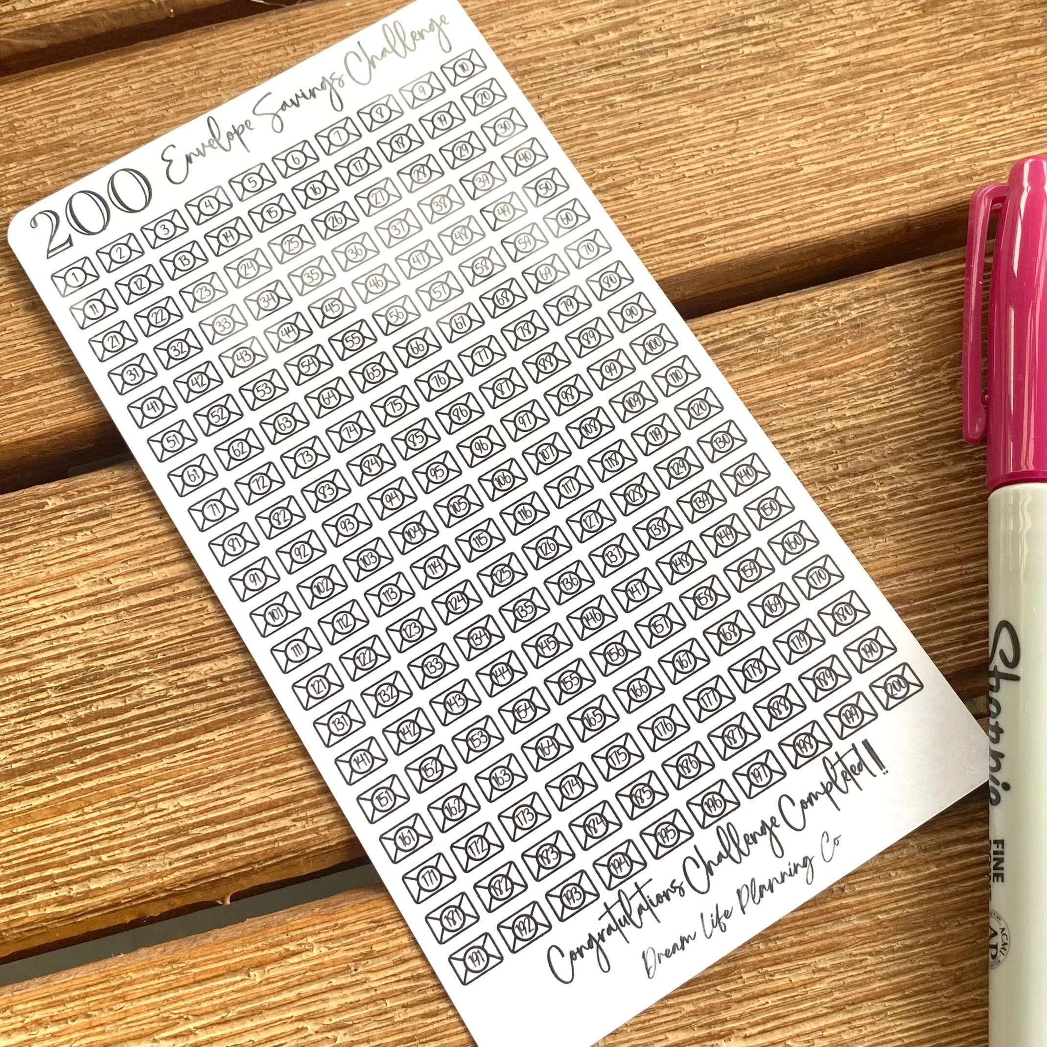 50, 100, 200 Envelope Savings Challenge Cards