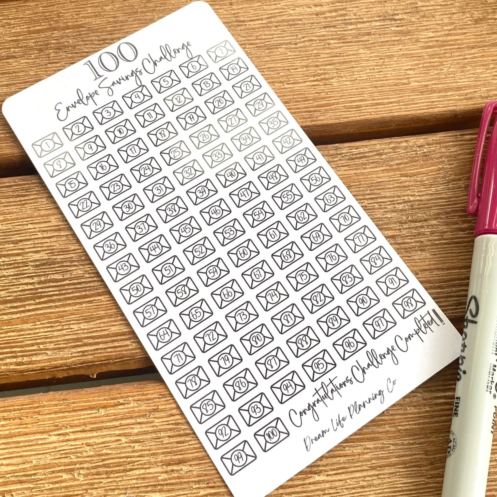 50, 100, 200 Envelope Savings Challenge Cards