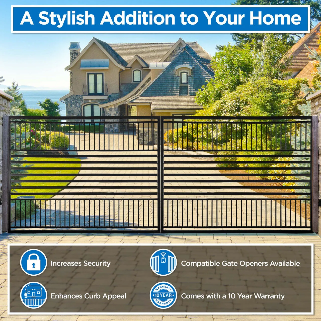 Aleko Steel Dual Swing Driveway Gate - Barcelona Style - 14 x 6 Feet