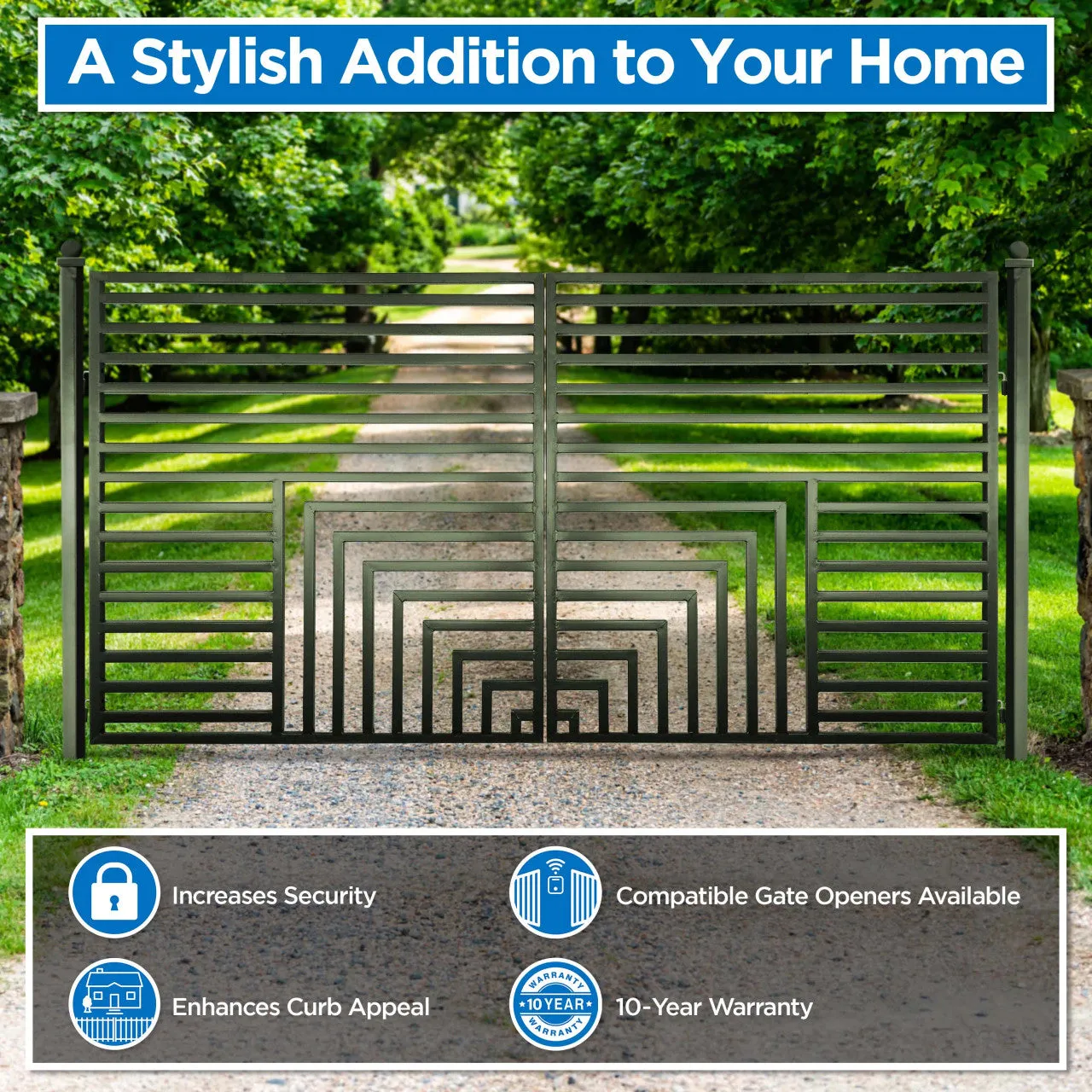 Aleko Steel Dual Swing Driveway Gate - Florence Style - 14 x 6 Feet