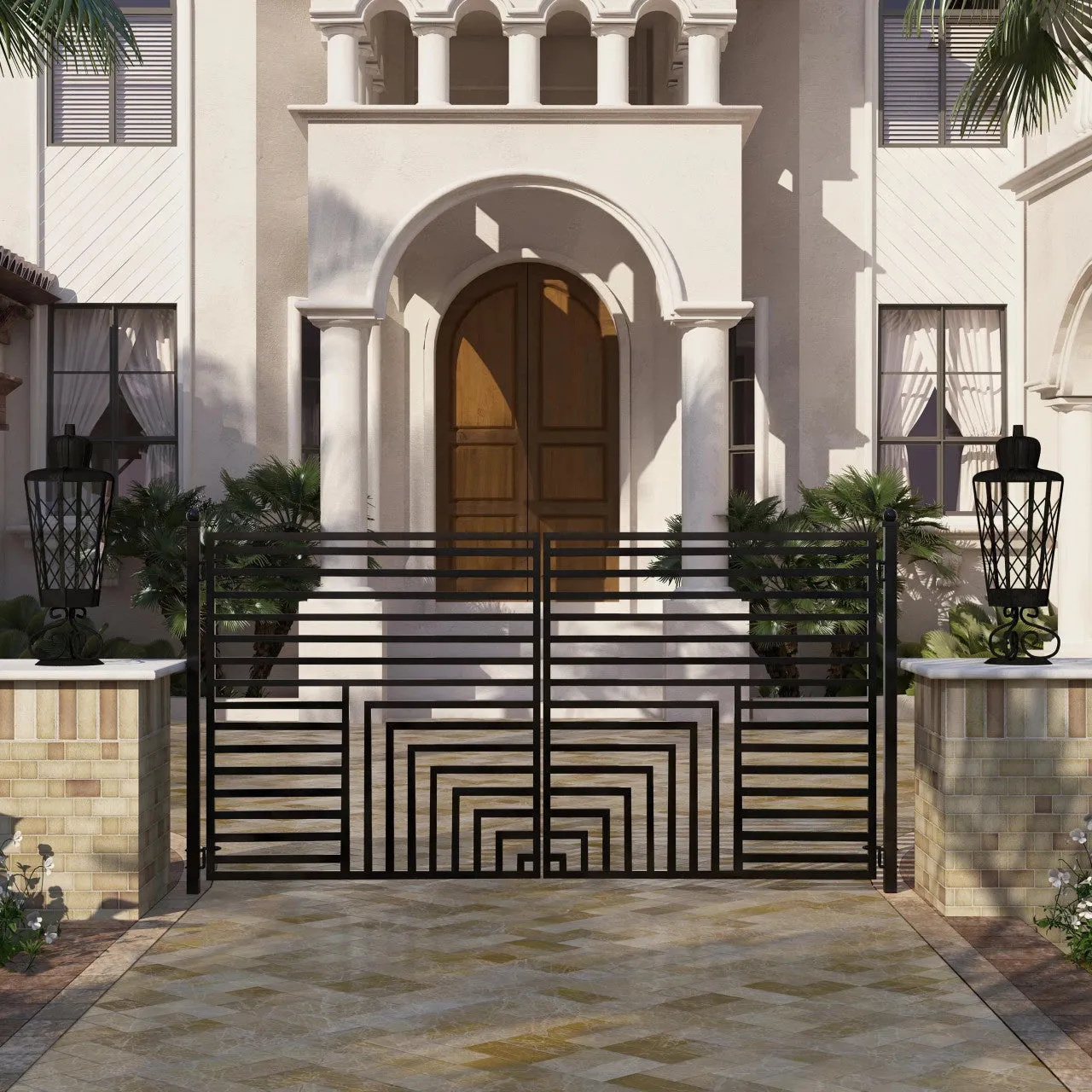 Aleko Steel Dual Swing Driveway Gate - Florence Style - 18 x 6 Feet