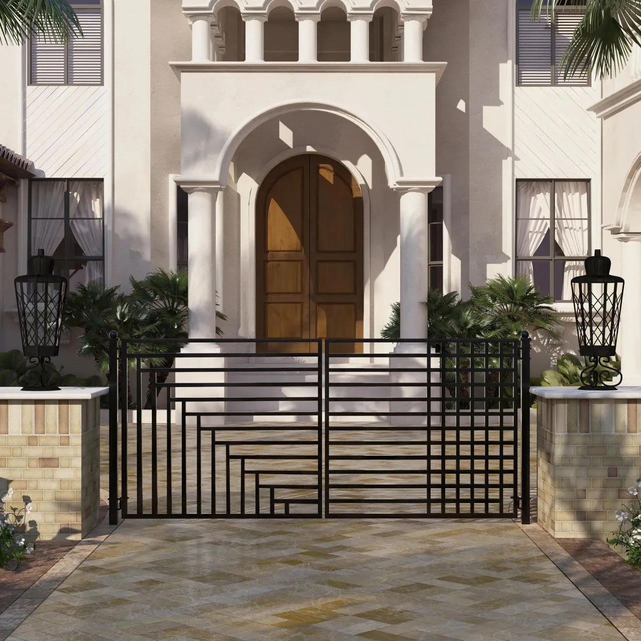 Aleko Steel Dual Swing Driveway Gate - Kyiv Style - 14 x 6 Feet