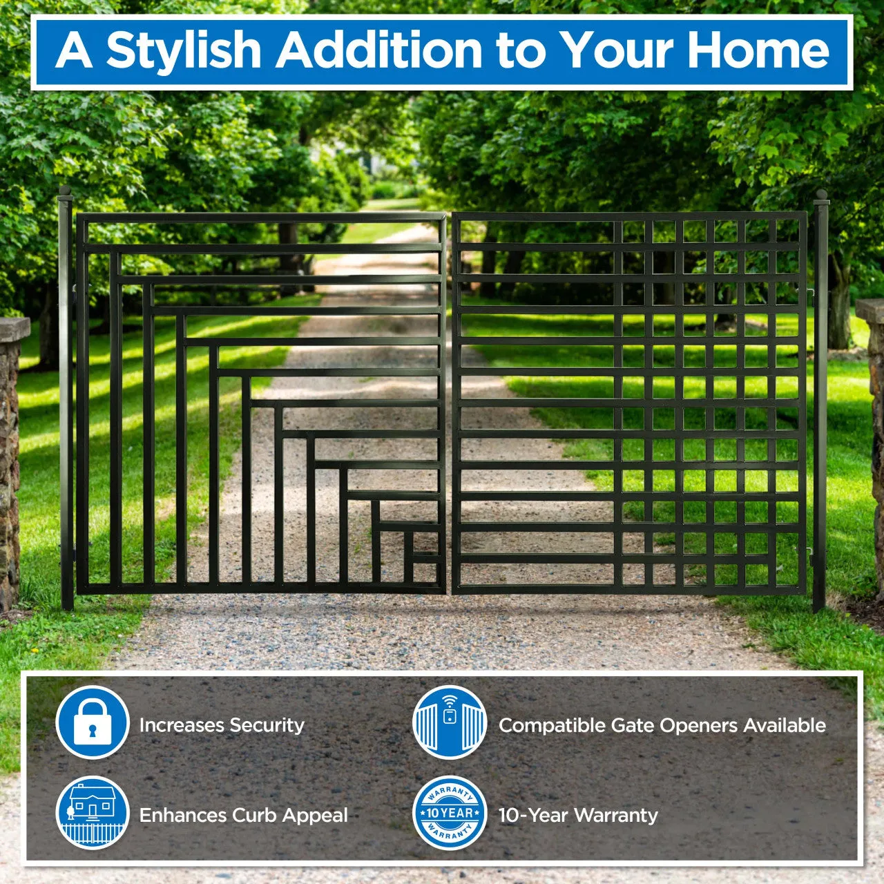 Aleko Steel Dual Swing Driveway Gate - Kyiv Style - 14 x 6 Feet