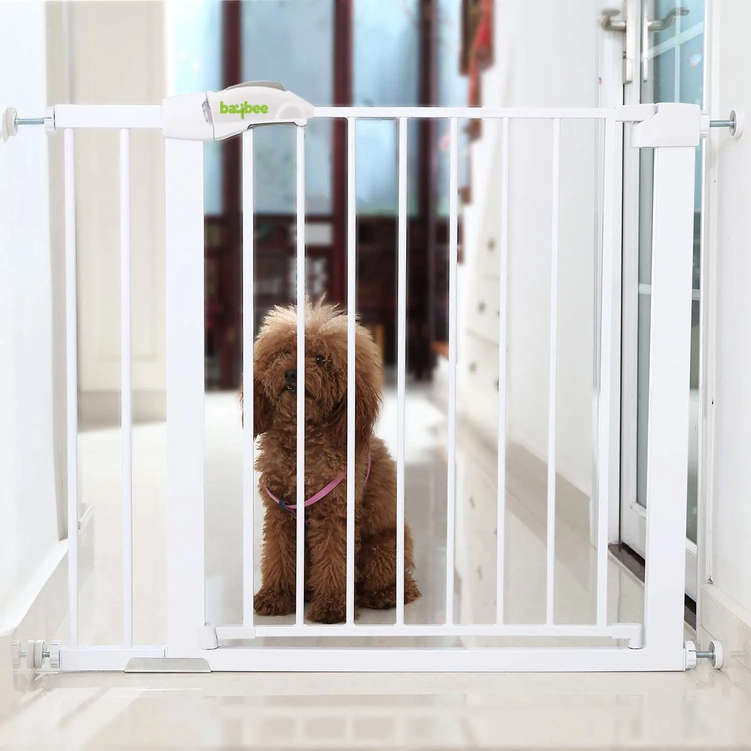 Baybee Auto Close Baby Safety Gate with Easy Walk-Thru Child Gate for House, Stairs, Doorways (White 75-85Cm)