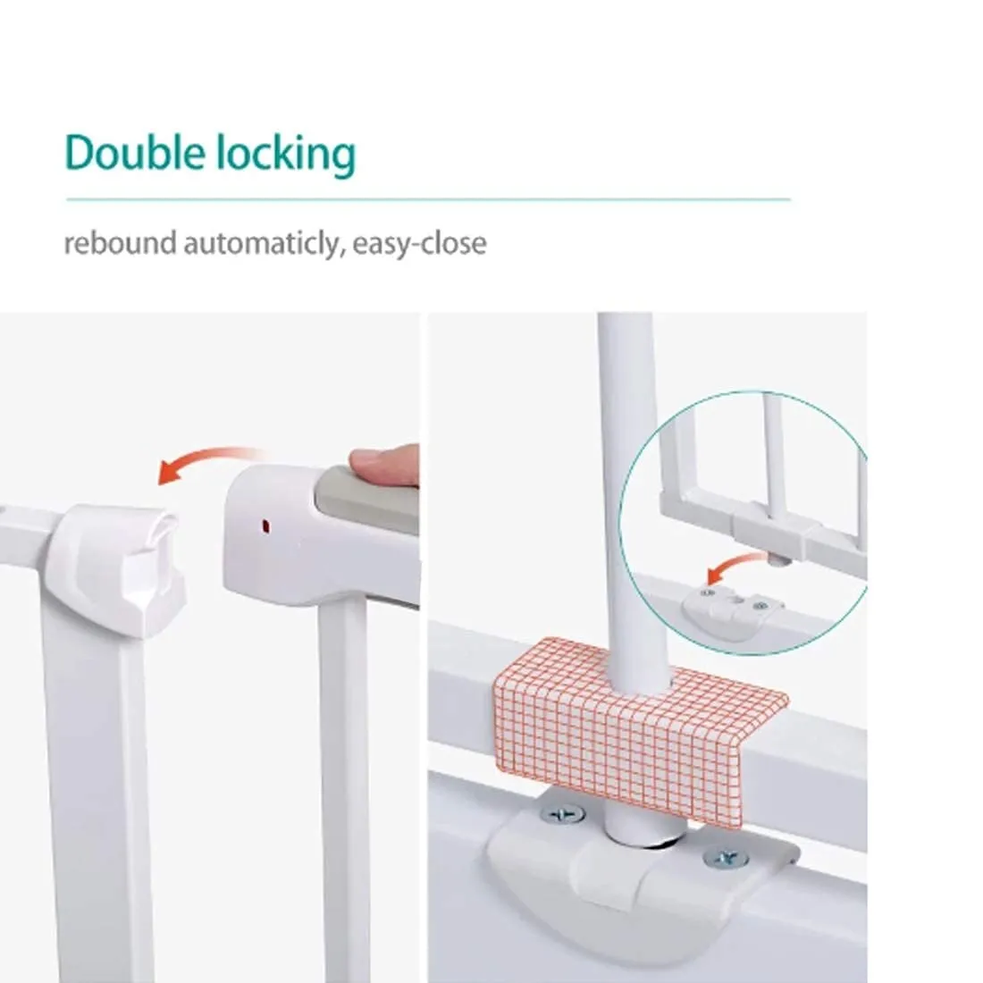 Baybee Auto Close Baby Safety Gate with Easy Walk-Thru Child Gate for House, Stairs, Doorways (White 75-85Cm)
