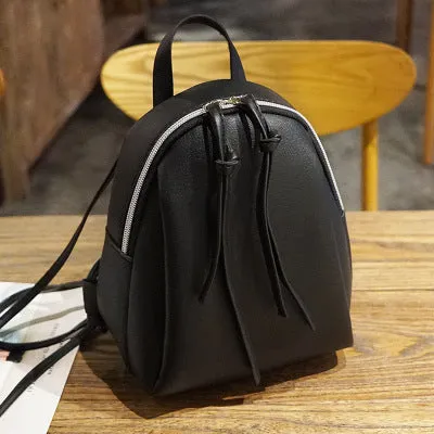 Casual Small Waterproof Backpack Women Solid Color Pu Leather School Bag Simple Mini Zipper Bookbags And Girls Travel Backpacks