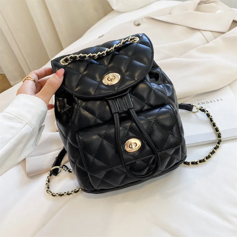 Christmas Gift School Backpacks 2021 New High-quality PU Leather Women's Designer Chain Shoulder bag High capacity Travel Books Rucksack
