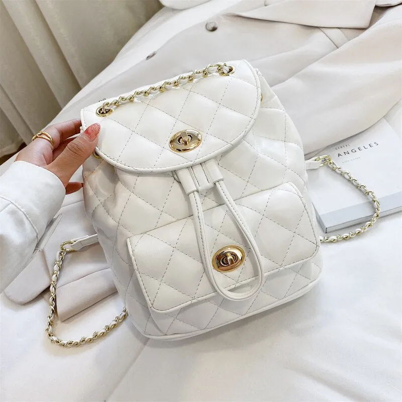 Christmas Gift School Backpacks 2021 New High-quality PU Leather Women's Designer Chain Shoulder bag High capacity Travel Books Rucksack