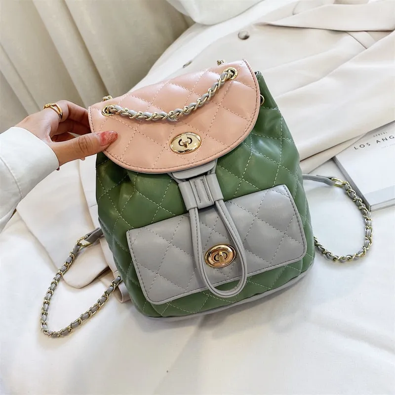 Christmas Gift School Backpacks 2021 New High-quality PU Leather Women's Designer Chain Shoulder bag High capacity Travel Books Rucksack