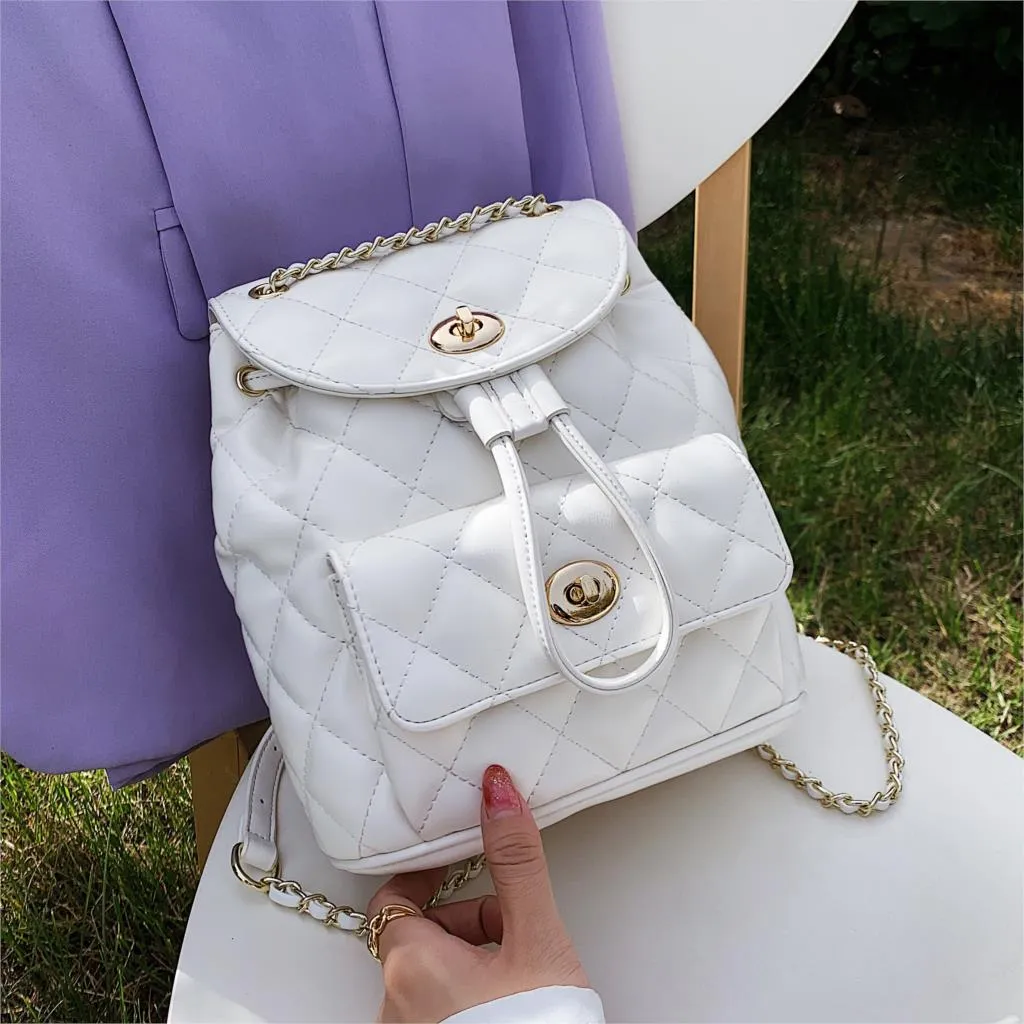 Christmas Gift School Backpacks 2021 New High-quality PU Leather Women's Designer Chain Shoulder bag High capacity Travel Books Rucksack