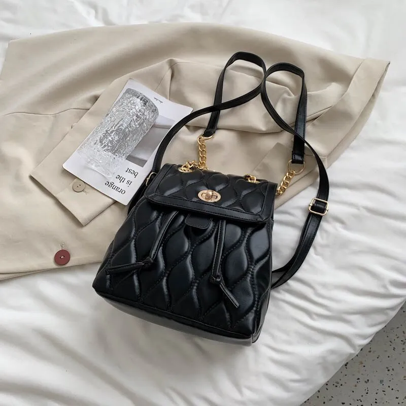 Christmas Gift Simple Solid Color PU Leather Backpacks For Women 2021 Fashion Female Small Chain School Teenagers Girls Backpack