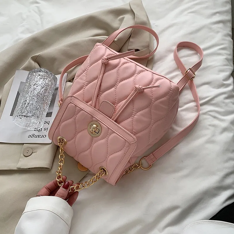 Christmas Gift Simple Solid Color PU Leather Backpacks For Women 2021 Fashion Female Small Chain School Teenagers Girls Backpack