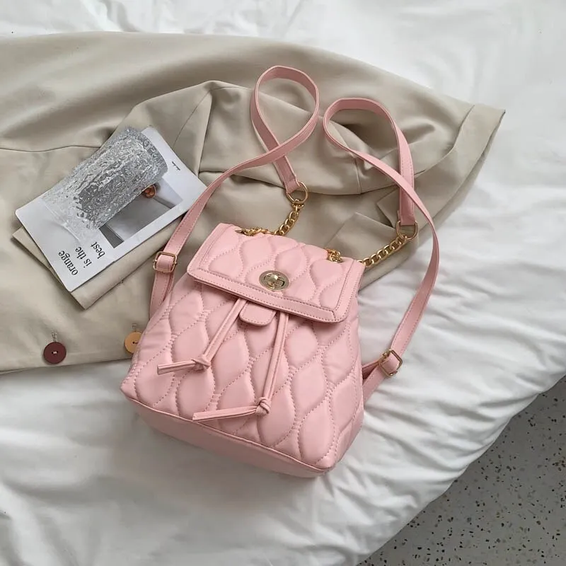 Christmas Gift Simple Solid Color PU Leather Backpacks For Women 2021 Fashion Female Small Chain School Teenagers Girls Backpack