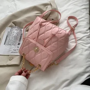 Christmas Gift Simple Solid Color PU Leather Backpacks For Women 2021 Fashion Female Small Chain School Teenagers Girls Backpack