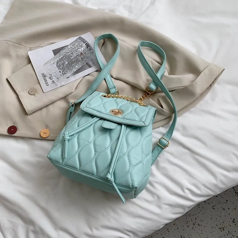 Christmas Gift Simple Solid Color PU Leather Backpacks For Women 2021 Fashion Female Small Chain School Teenagers Girls Backpack