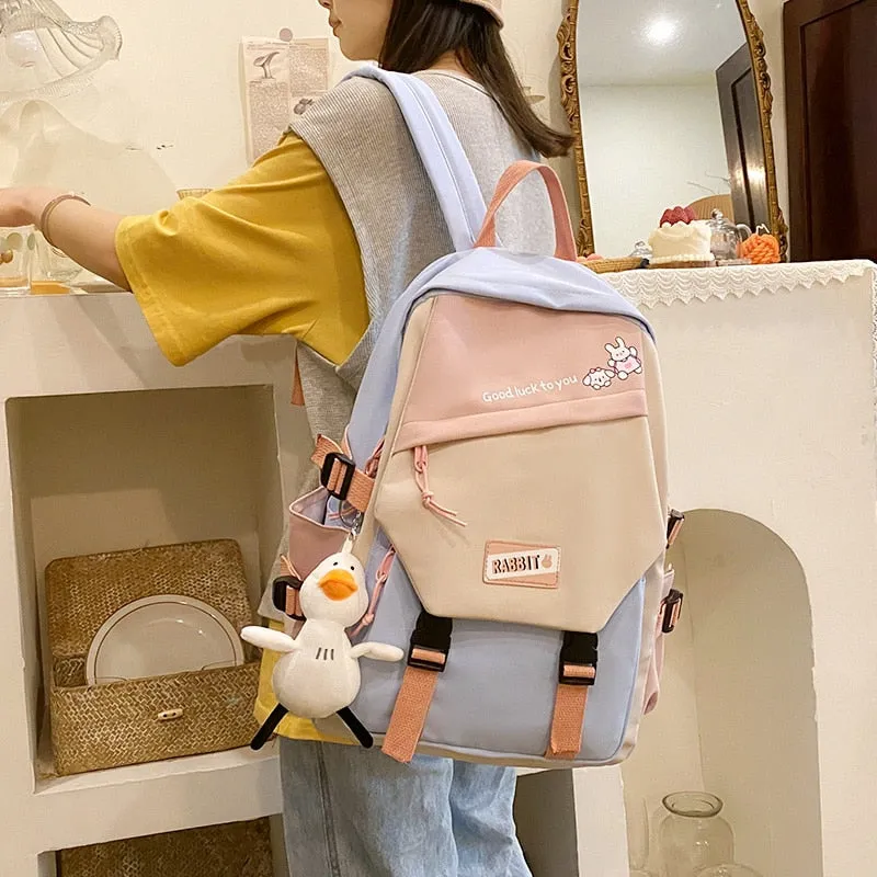 Christmas Gift Summer new hit color backpack women's Cute teen girl student with school bag Kawaii patchwork candy color outing travel backpack