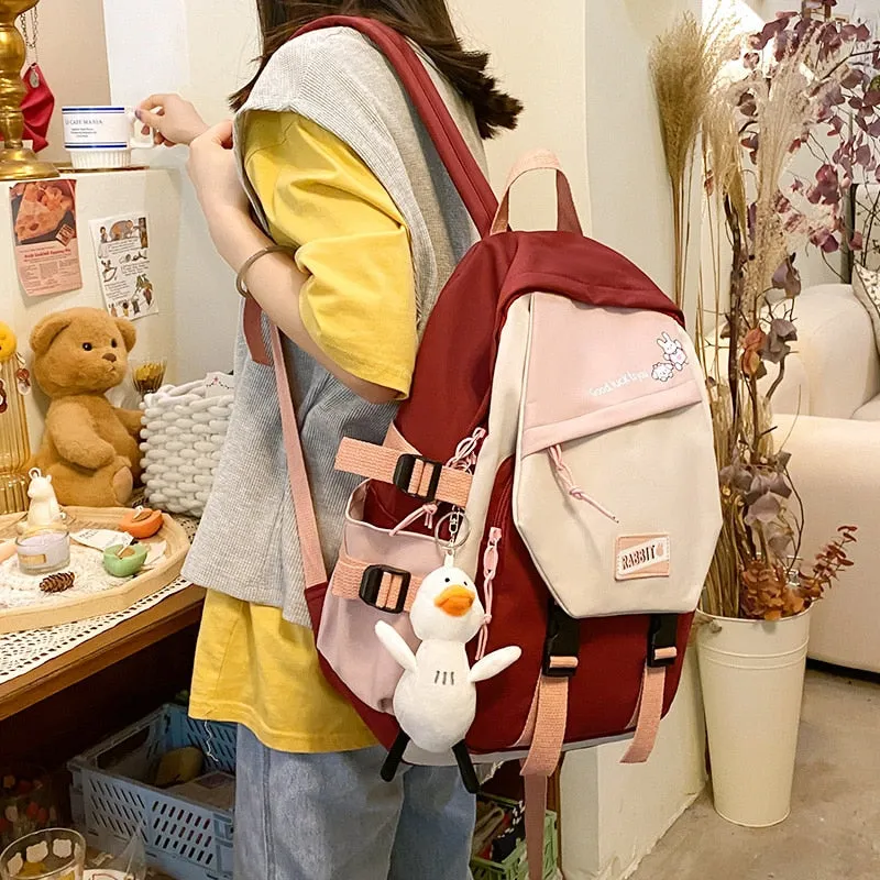 Christmas Gift Summer new hit color backpack women's Cute teen girl student with school bag Kawaii patchwork candy color outing travel backpack