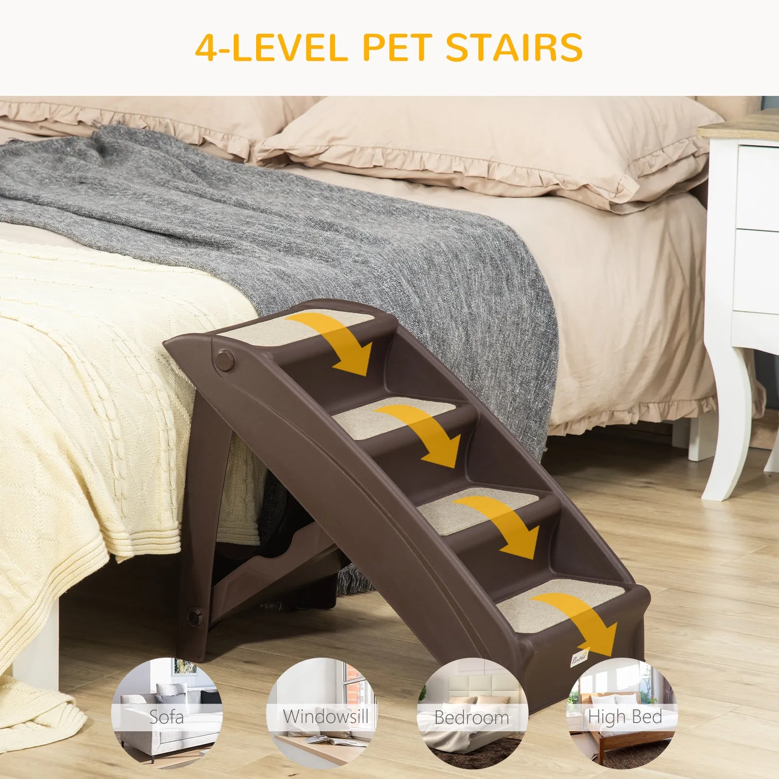 Foldable Pet Stairs for Cats, 62cm - Dark Brown