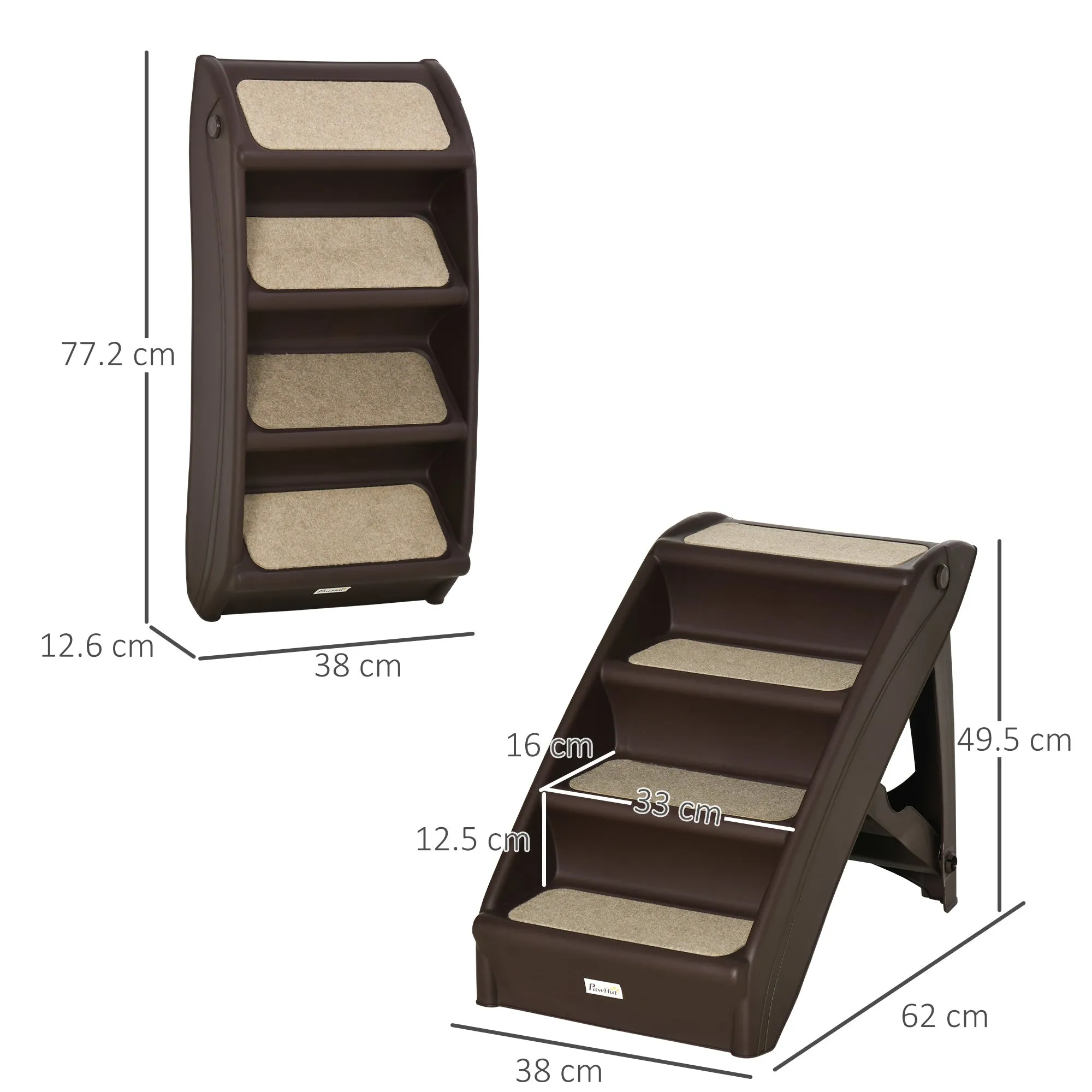 Foldable Pet Stairs for Cats, 62cm - Dark Brown