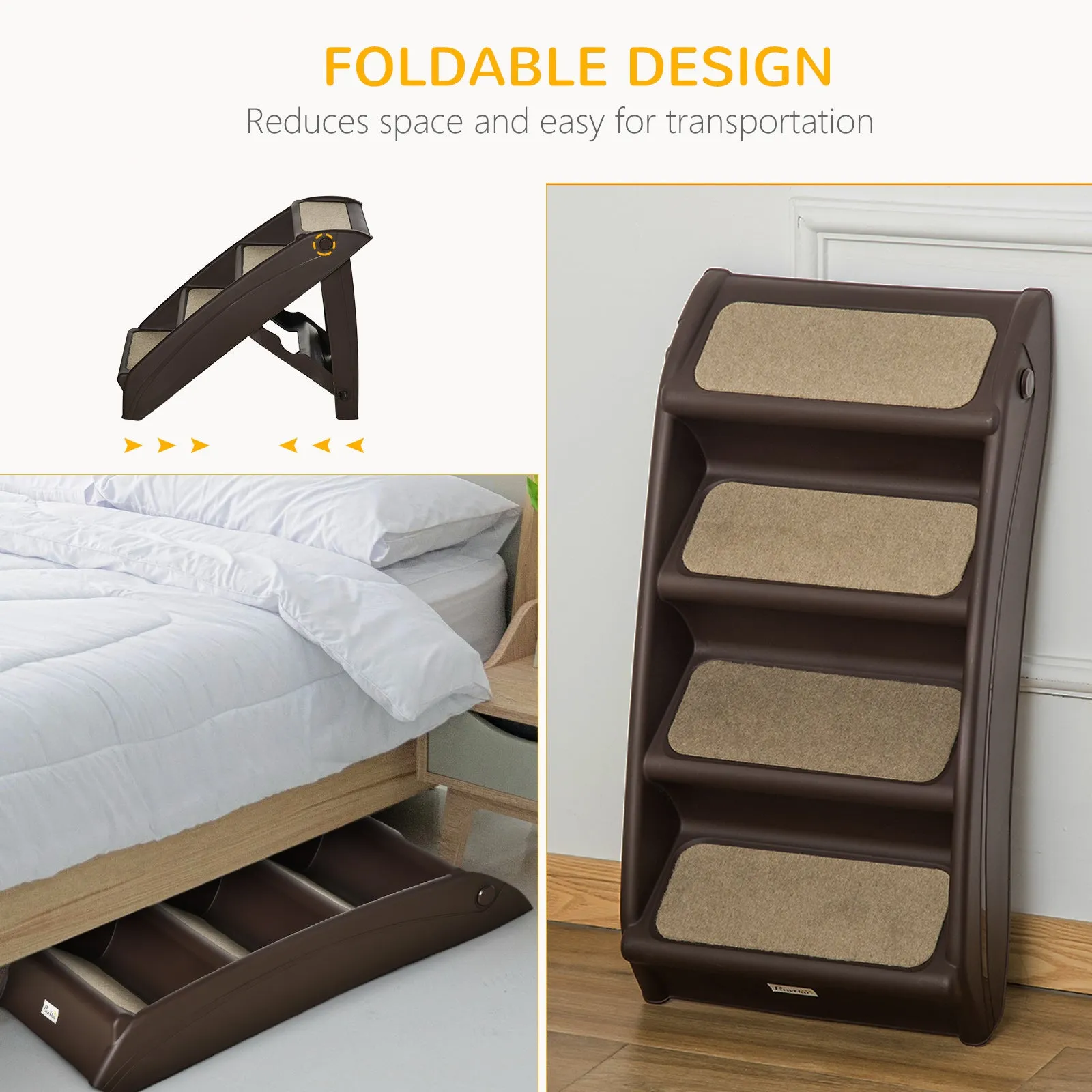 Foldable Pet Stairs for Cats, 62cm - Dark Brown