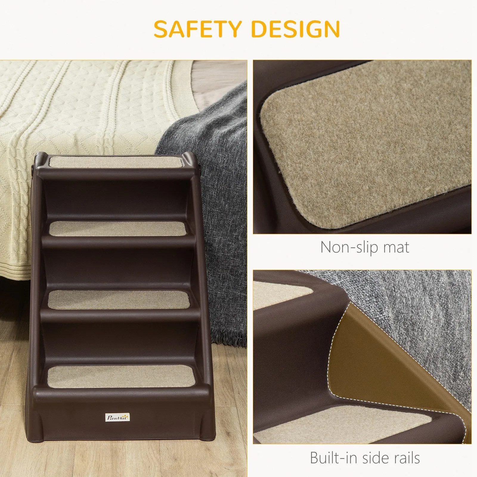 Foldable Pet Stairs for Cats, 62cm - Dark Brown