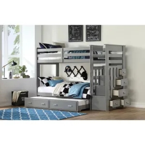 Georgia Twin/Twin Bunk Bed & Trundle w/Stairs and Storage Drawer - Gray