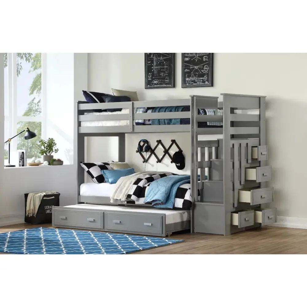 Georgia Twin/Twin Bunk Bed & Trundle w/Stairs and Storage Drawer - Gray
