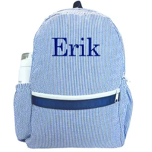 Personalized Backpack by Mint  Medium Navy Seersucker