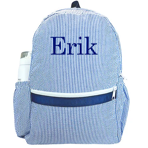 Personalized Backpack by Mint  Medium Navy Seersucker
