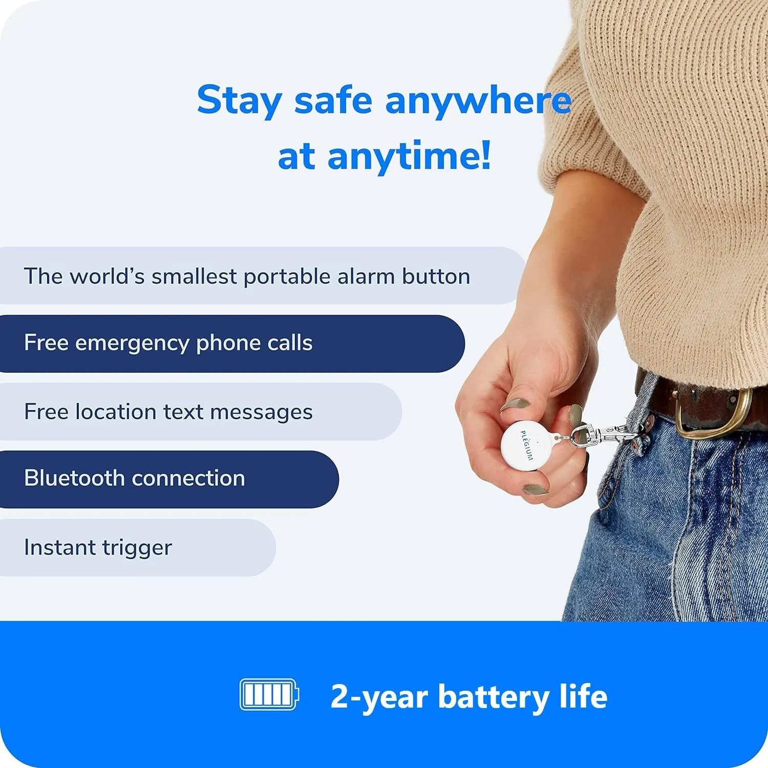 Plegium Smart Emergency Button Personal Keychain GPS Tracker Panic Alarm