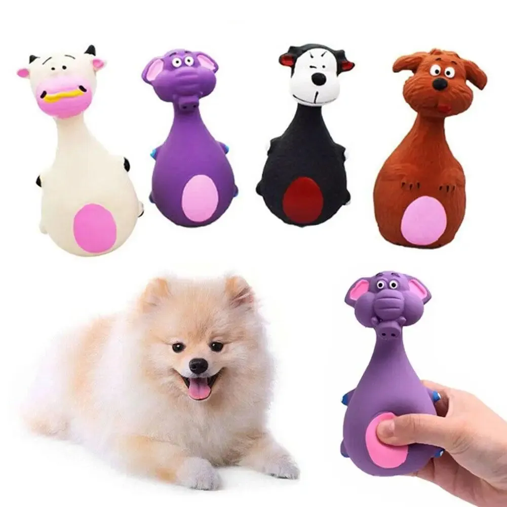Squeaky Sound Dog Toy - Interactive Latex Animal Chew Toy for Small and Large Dogs (Elephant, Cow, and Dog Designs)