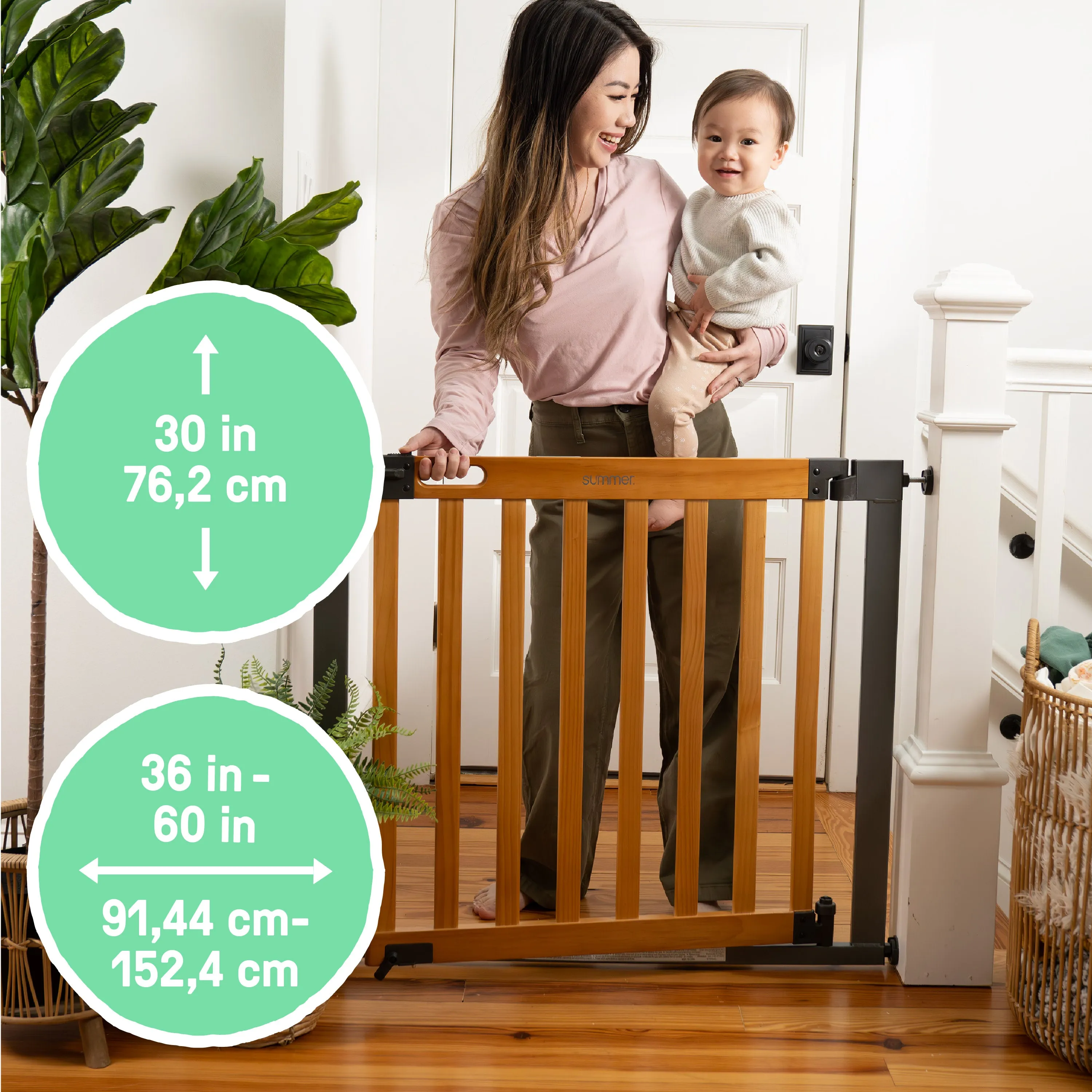 The Thruway 60XW Series Extra Wide Safety Pet and Baby Gate, 36"-60" Wide - Honey Oak