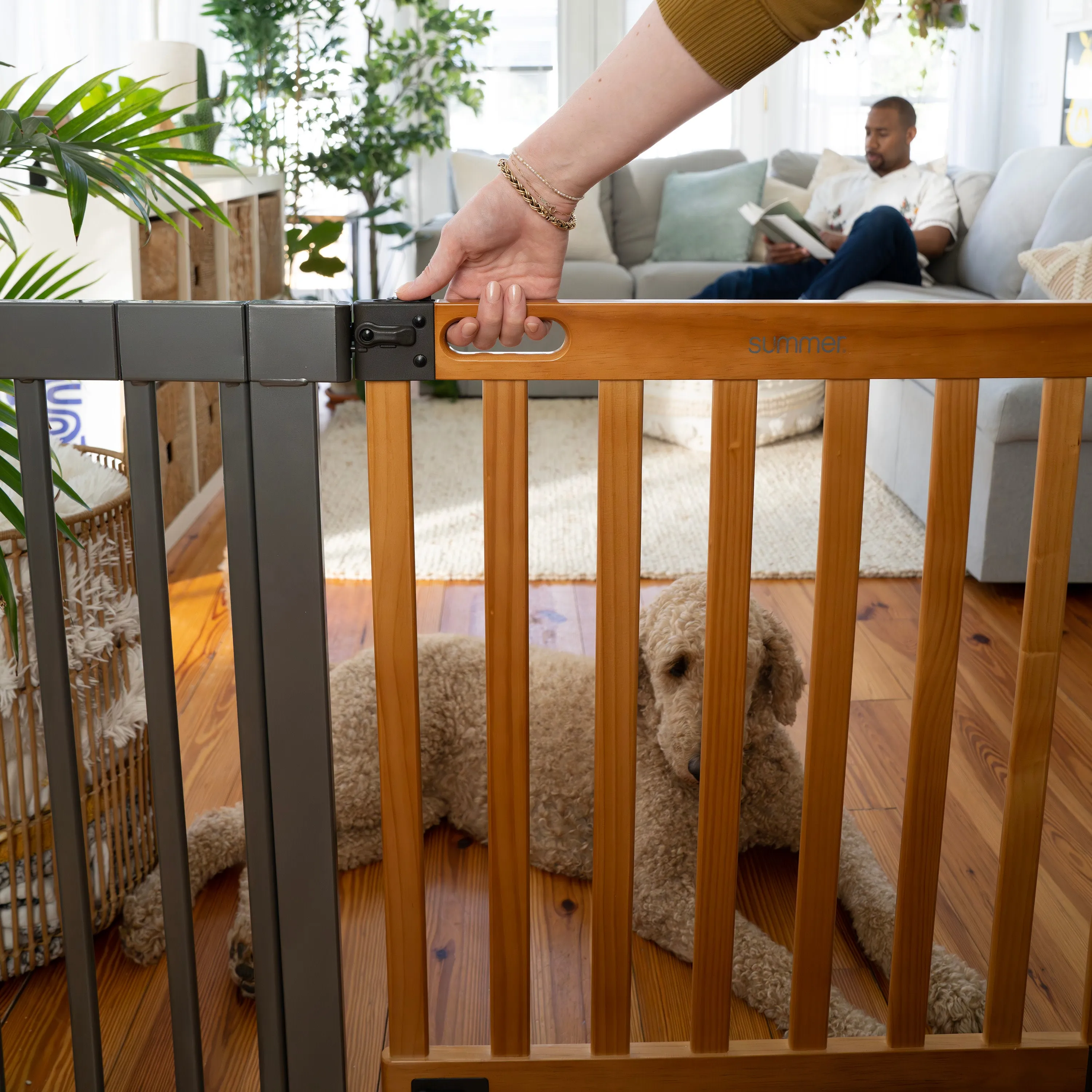 The Thruway 60XW Series Extra Wide Safety Pet and Baby Gate, 36"-60" Wide - Honey Oak