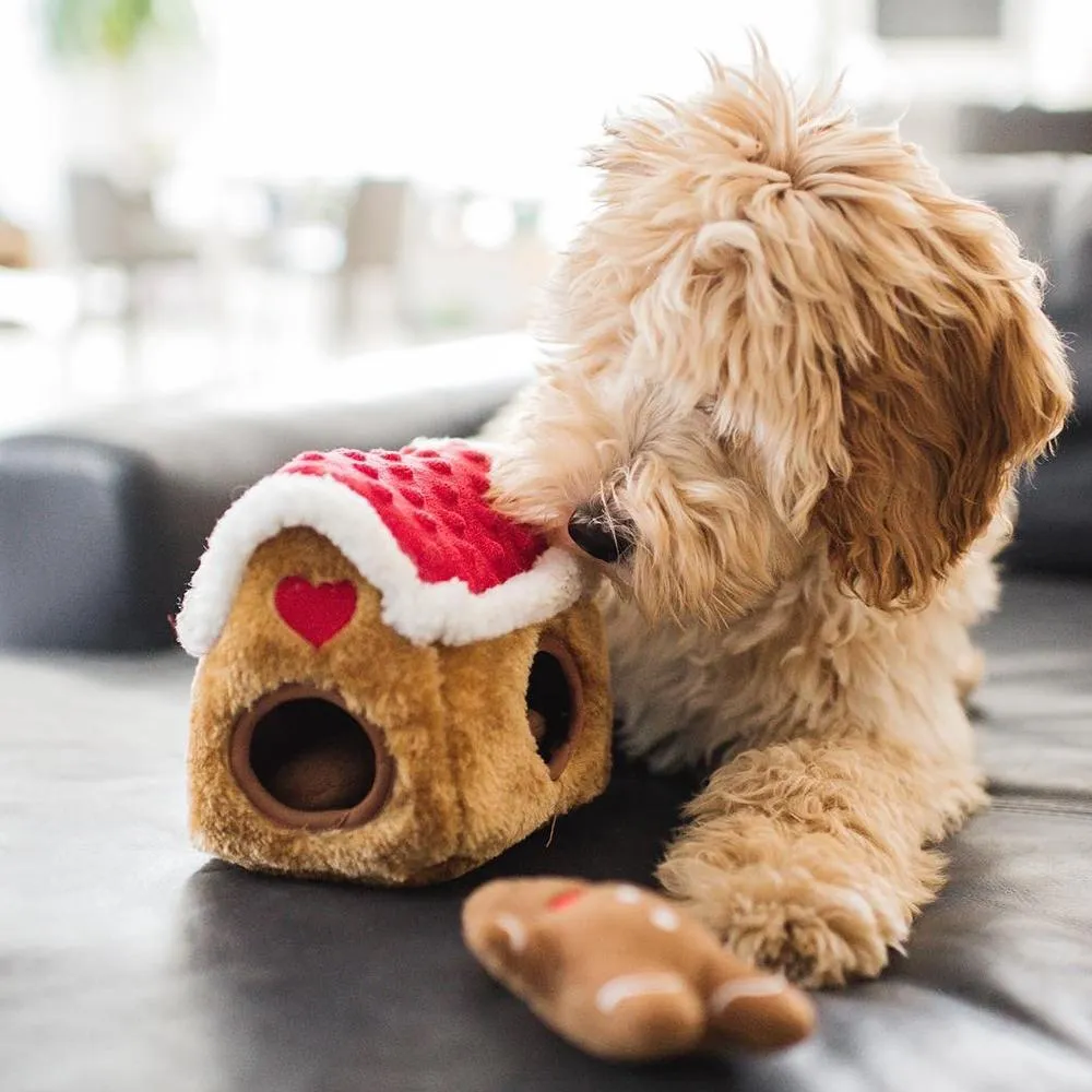 ZippyPaws Holiday Zippy Burrow - Gingerbread House Interactive Dog Toy